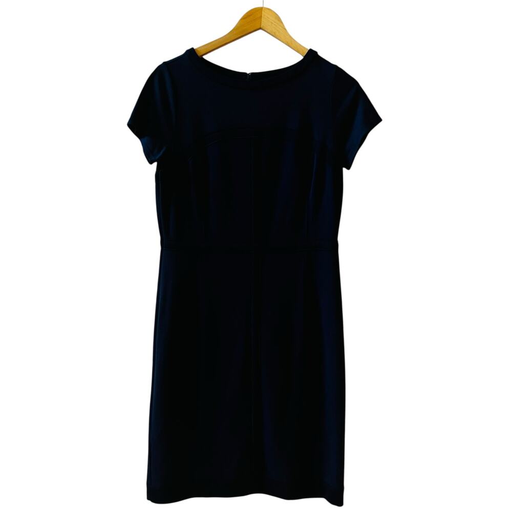 Ann Taylor Navy Crew Neck Short Sleeve Sheath Dress Size 10 - Picture 2 of 7